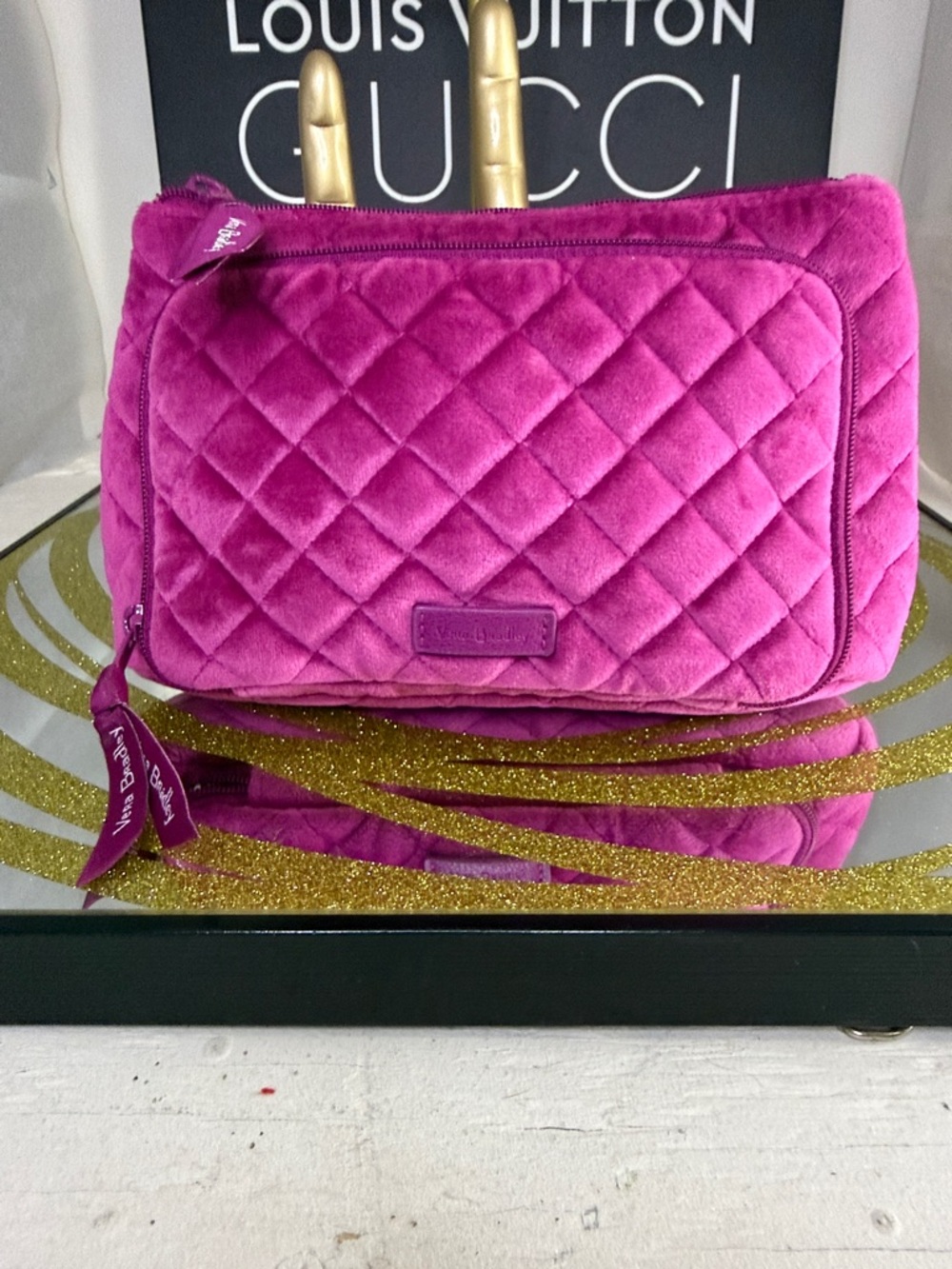 Vera Bradley Quilted Velvet Cosmetic Pouch in Fuchsia Pink